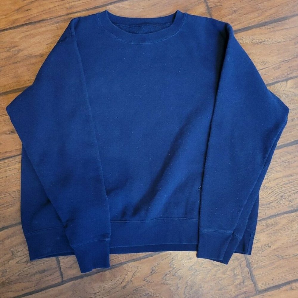 Vintage Hanes Premium Mens Navy Blue Long Sleeve Fleece Pullover Size XL